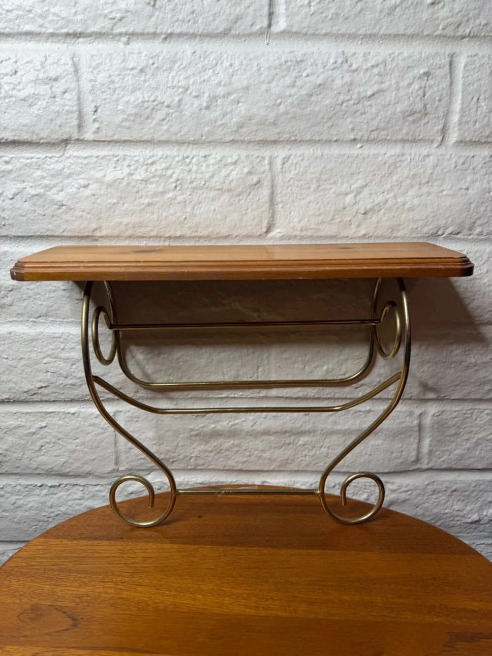Mid CenturyWood Wall Shelf Brass Towel Holder